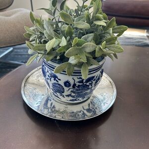 Chic vintage silverplate decor plate for plants or candles